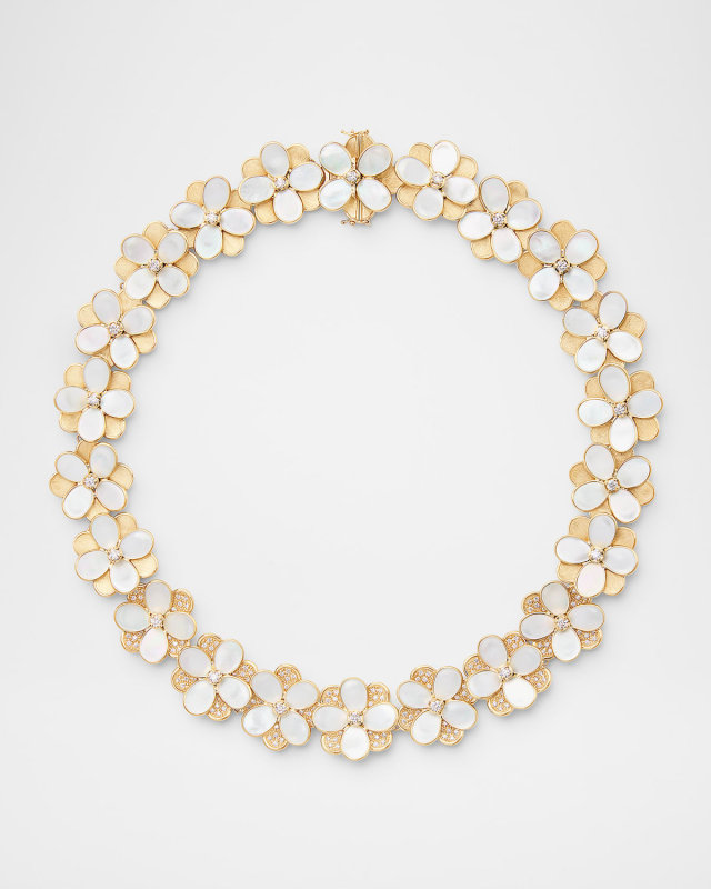 18K Yellow Gold Choker Necklace with Mother-of-Pearl and Diamonds
